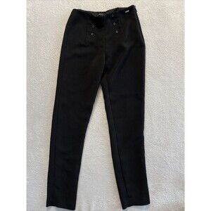 Armani Exchange Pants Women's 2 Textured Black Trousers Front Buttons Side Zip